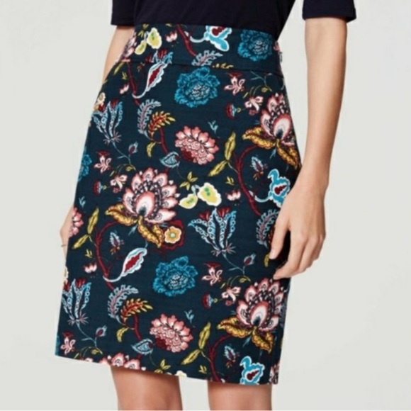 Loft dark teal paisley pencil skirt sz 4 - Picture 1 of 10